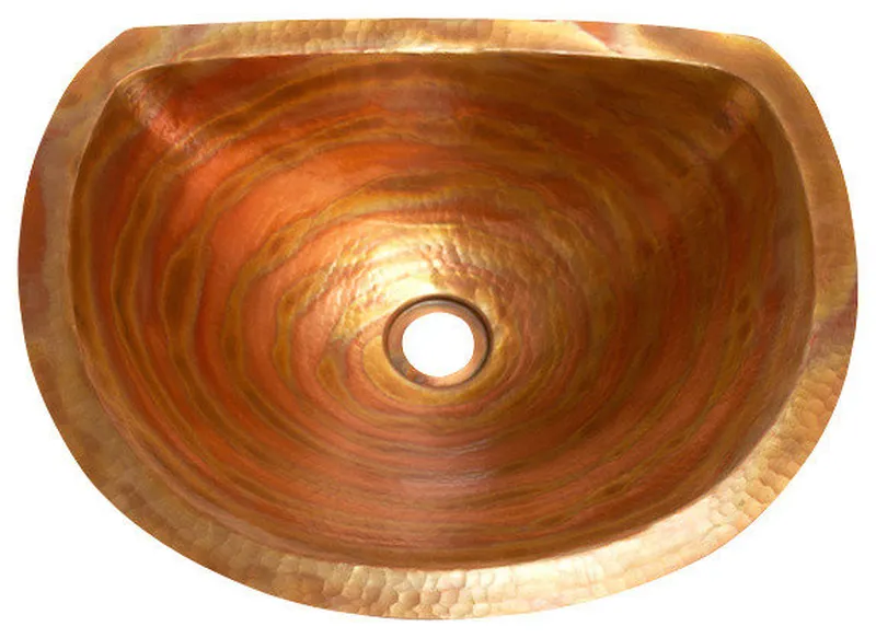 Oval Bathroom Copper Sink With Flat Back And Flat Rim