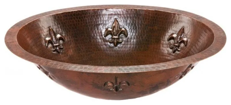 Oval Fleur De Lis Under Counter Hammered Copper Sink