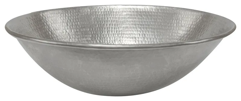 Oval Wired Rimmed Vessel Hammered Copper Sink, Nickel