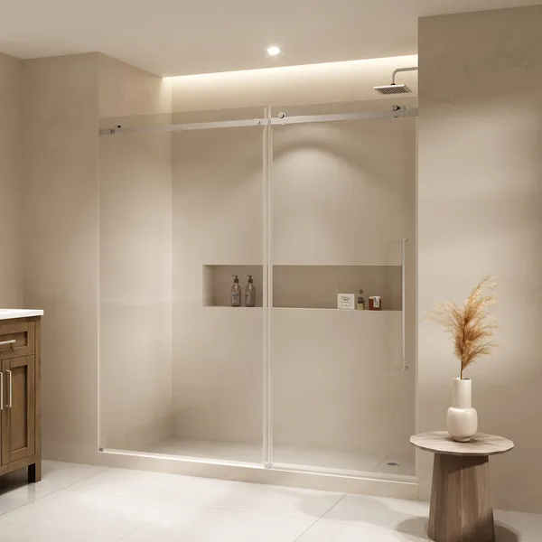 Ove Decors 15SGP-SELB72 Selby 74"H x 72"W Sliding Frameless - Satin Nickel