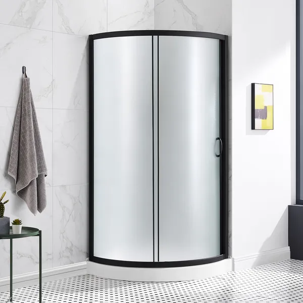 Ove Decors Breeze Shower Kit, Frosted Panels and Base, Black, 32"