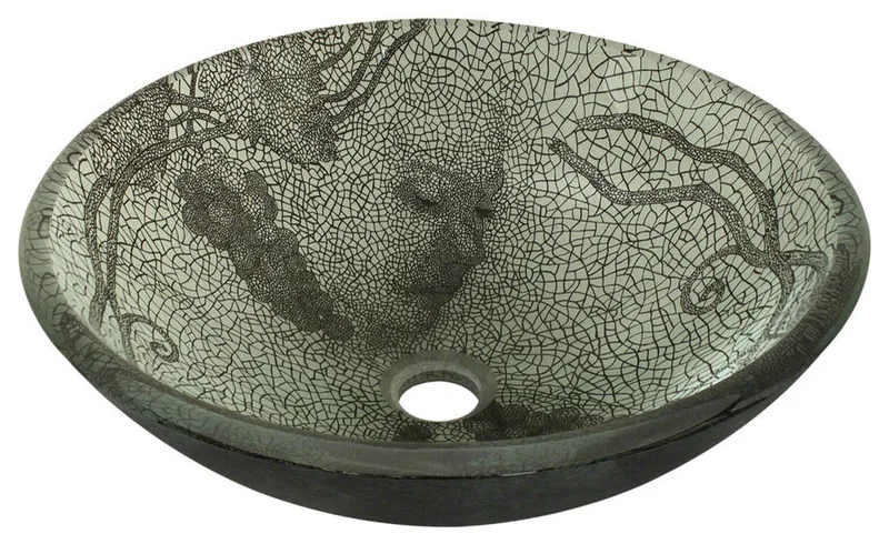 P426 Cracked Vineyard Glass Vessel Bathroom Sink