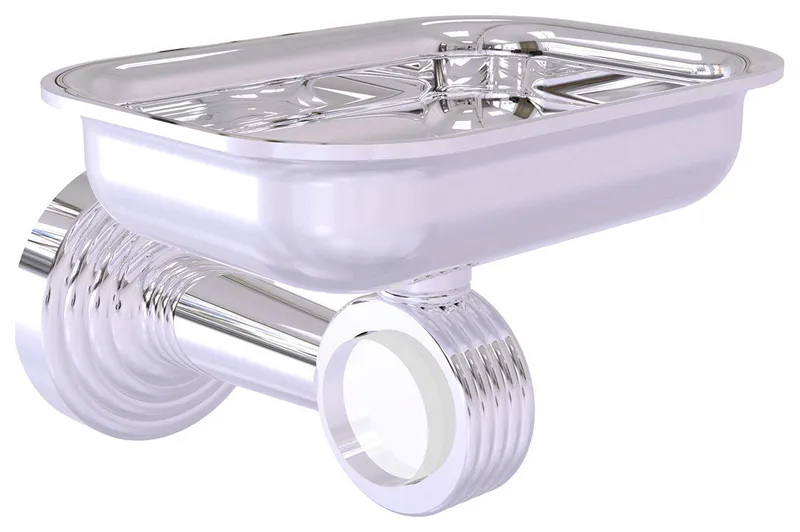 Pacific Beach Wall-Mount Soap Dish Holder with Groovy Accents, Polished Chrome