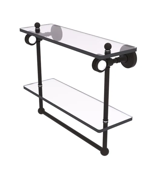Pacific Grove 16"Double Glass Shelf With Towel Bar and Dotted Accents