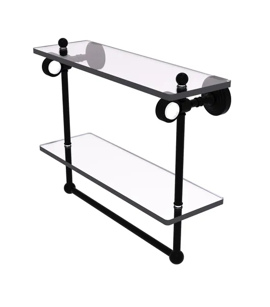 Pacific Grove 16"Double Glass Shelf With Towel Bar and Groovy Accents