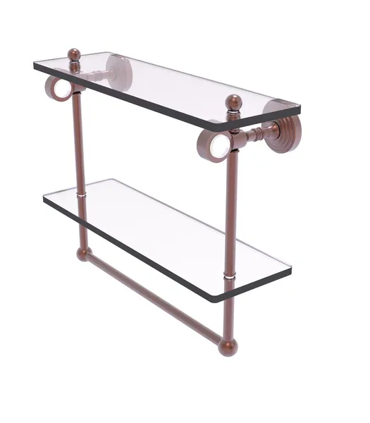 Pacific Grove 16" Double Glass Shelf with Towel Bar, Antique Copper