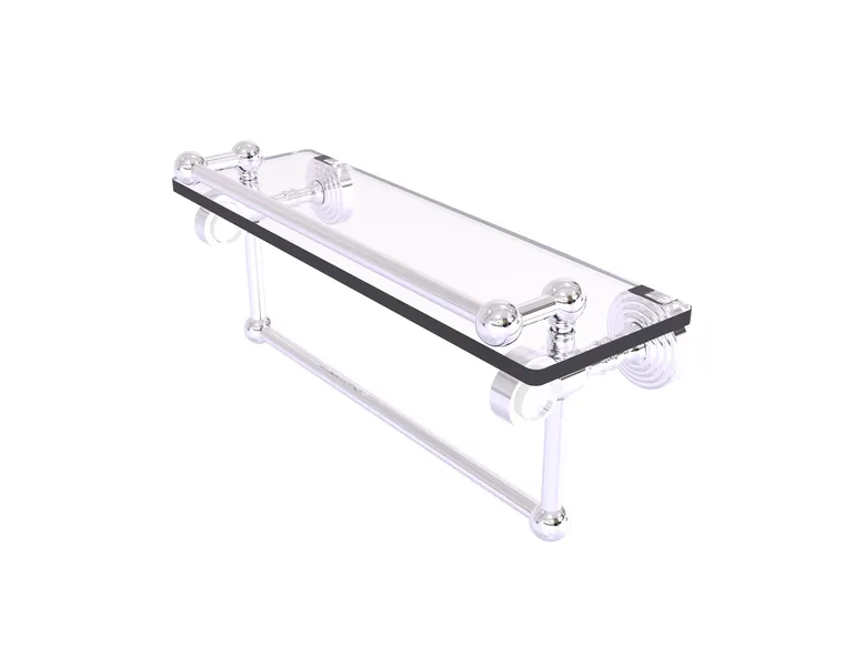 Pacific Grove 16" Glass Shelf with Gallery Rail and Towel Bar, Polished Chrome