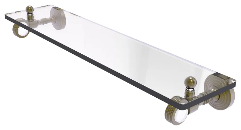 Pacific Grove 16" Glass Shelf with Groovy Accents, Antique Brass