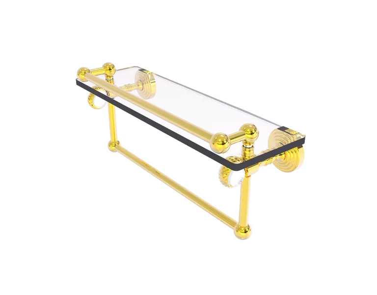 Pacific Grove 16" Twisted Glass Shelf with Towel Bar, Polished Brass