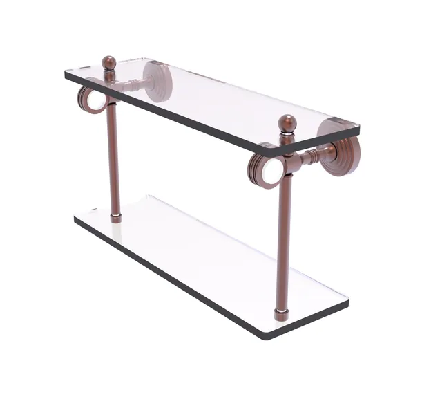 Pacific Grove 16" Two Tiered Glass Shelf with Dotted Accents, Antique Copper