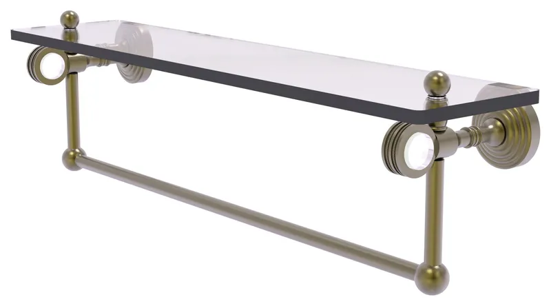 Pacific Grove 22" Dotted Glass Shelf and Towel Bar, Antique Brass