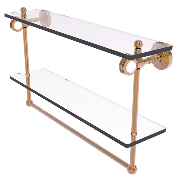 Pacific Grove 22"Double Glass Shelf With Towel Bar and Dotted Accents