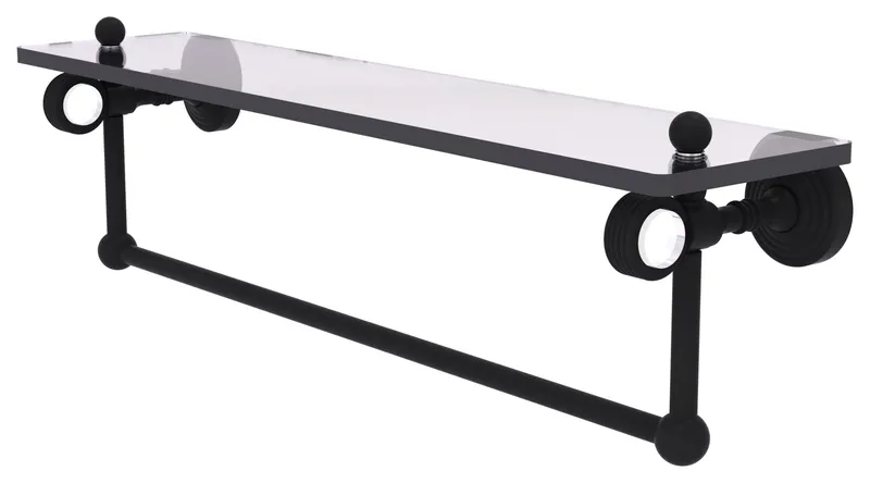 Pacific Grove 22" Groovy Glass Shelf with Towel Bar, Matte Black