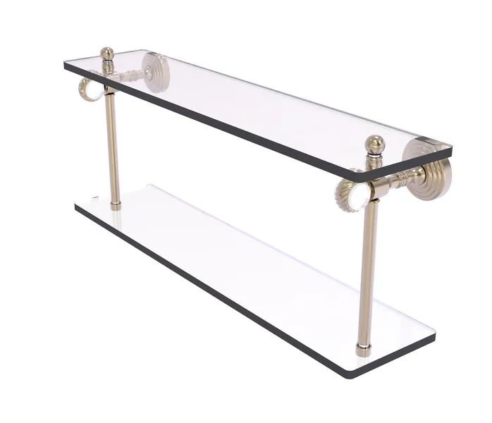 Pacific Grove 22" Two Tiered Glass Shelf with Twisted Accents, Antique Pewter