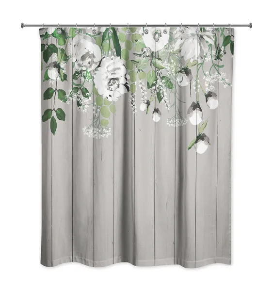 Painted Flowers on Light Gray 71x74 Shower Curtain