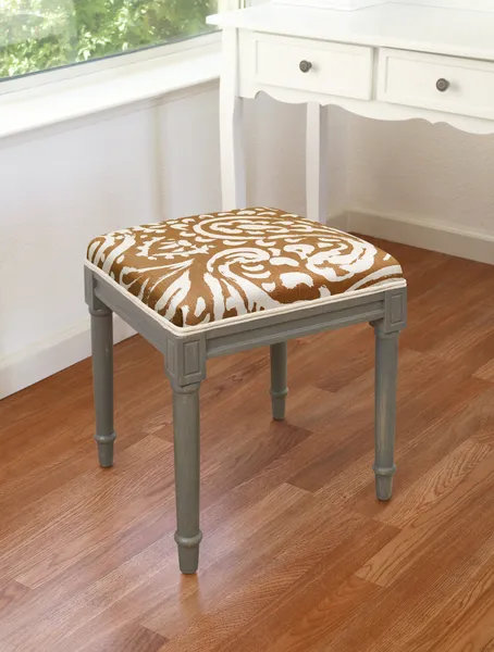 Paisley-Grey, Linen Upholstered Vanity Stool, Caramel