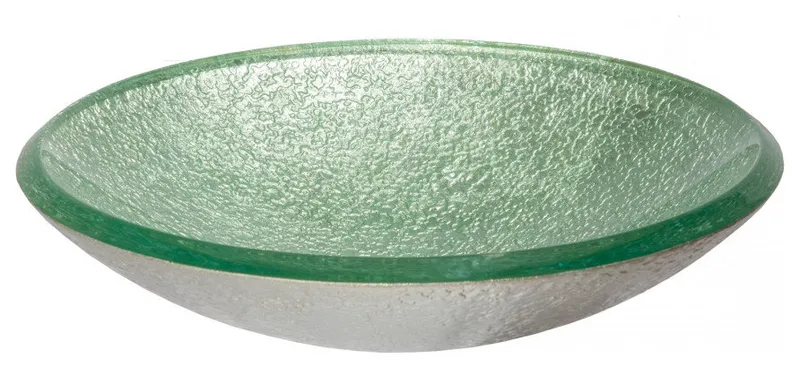 Pale Green Pearls Embossed Glass Vessel Sink for Bathroom, 18 Inch