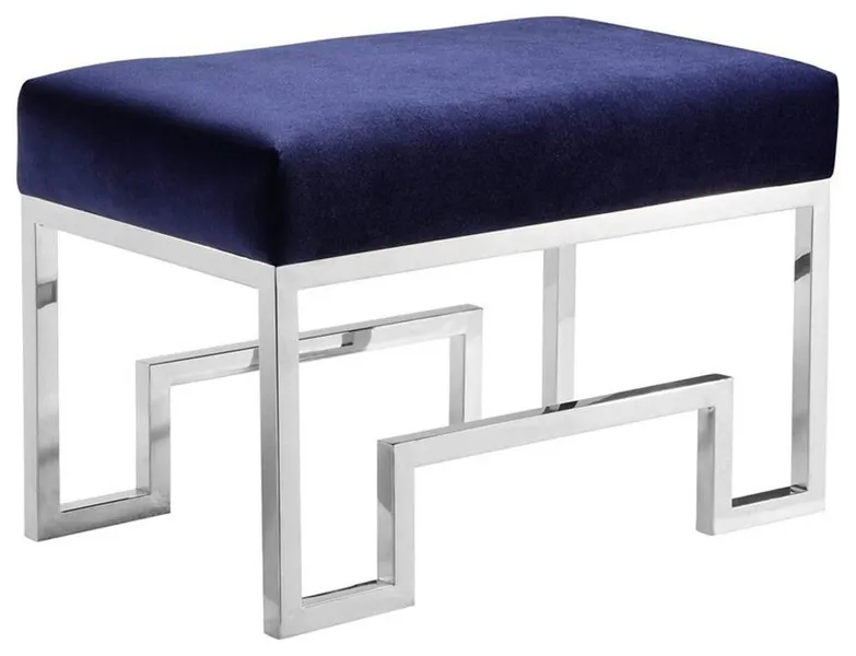 Pangea Home Laurence 18" Stainless Steel Stool in Silver & Navy Velvet