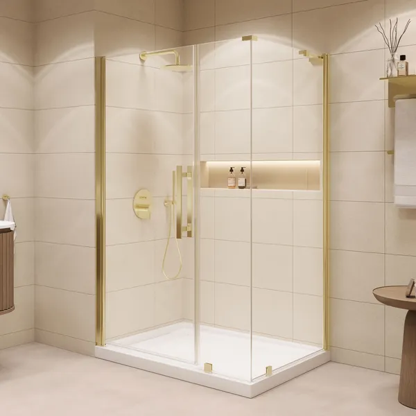 Pasadena 48"Wx36"Dx74 3/4"H Corner Pivot Shower Kit Gold Base
