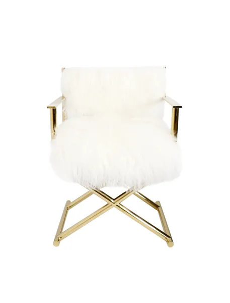 Pasargad Home Mongolian Fur Director's Chair, White/Gold