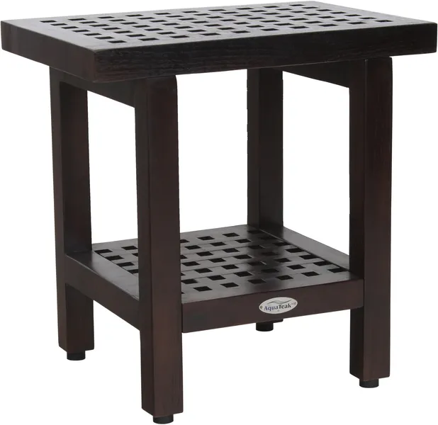 Patented 18" Grate™ Mocha-Shield Teak Shower Bench with Shelf