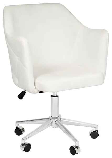 Pearl Tufted Vanity Chair With 360 Degree Swivel, White Velvet