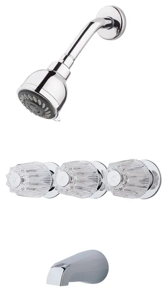 Pfister 3-Handle Tub and Shower Faucet, Metal Verve Knob Handles, Chrome