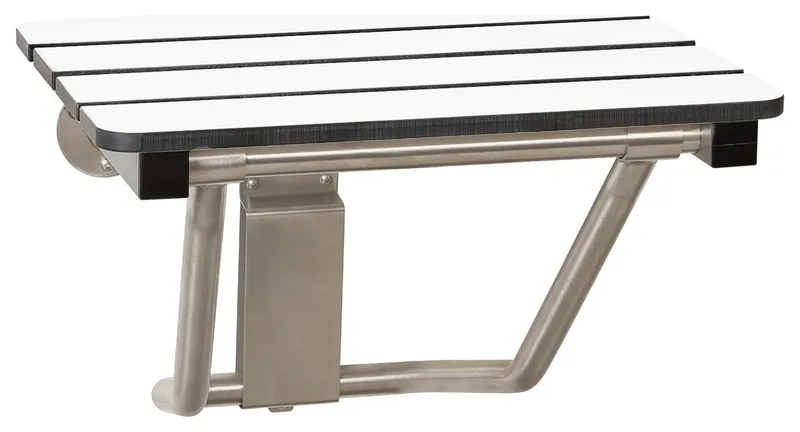 Phenolic White 3" Slats Folding Wall Mount Shower Seat Bench, ADA Compliant, 18"