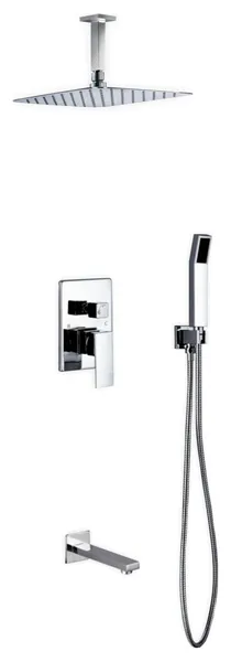 Piazza Brass Shower Set, 12" Ceiling Mount Square Shower, Handheld, Tub Filler