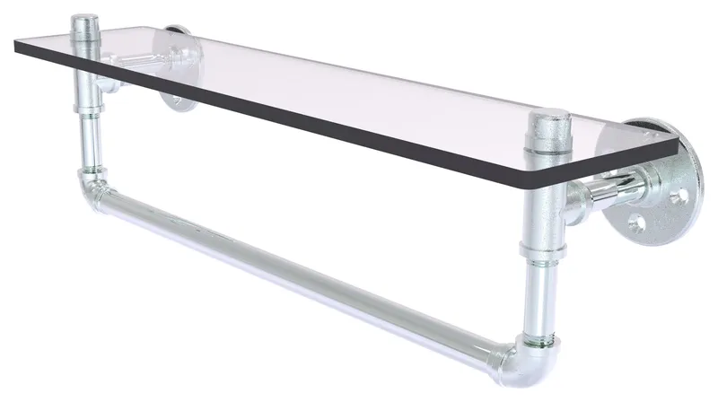 Pipeline Glass Shelf with Towel Bar, Polished Chrome, 22"