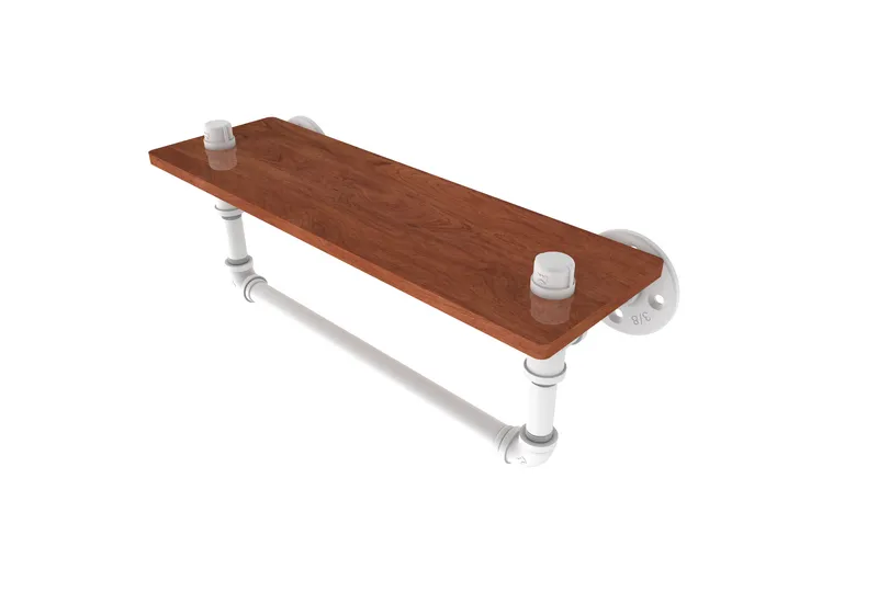 Pipeline Ironwood Shelf with Towel Bar, Matte White, 16"