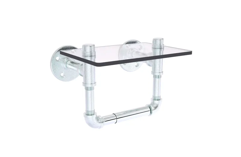 Pipeline Toilet Tissue Holder with Glass Shelf, Polished Chrome