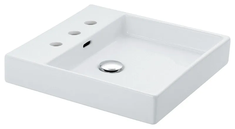 Plain 45W Wall Mount/Vessel Bathroom Sink in Ceramic White w/ 3 Faucet Holes