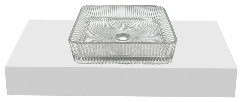 Plaza 15" Square Crystal Sinks With White Base, Clear, 30" Countertop