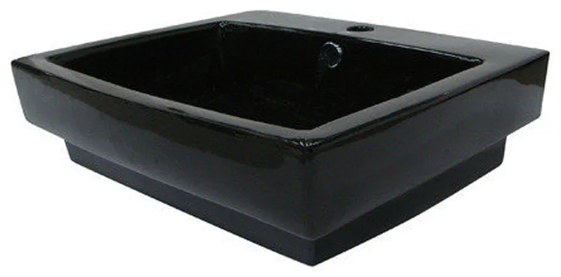 Plaza Black China Vessel Bathroom Sink with Overflow Hole and Faucet Hole