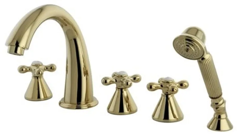 Polished Brass Roman Three Handle Roman Tub Filler with Hand Shower KS23625AX