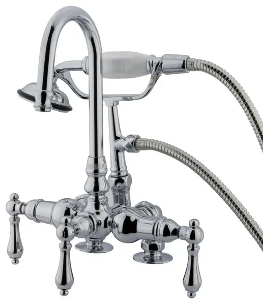 Polished Chrome 3-3/8" Deck Mount Clawfoot Tub Filler with Hand Shower CC14T1