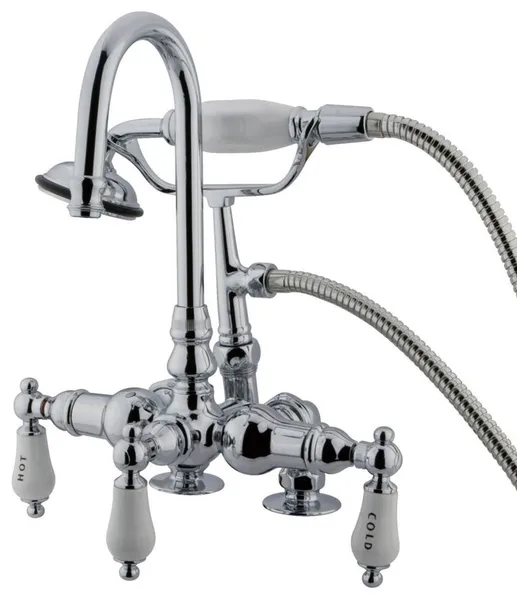 Polished Chrome 3-3/8" Deck Mount Clawfoot Tub Filler with Hand Shower CC18T1