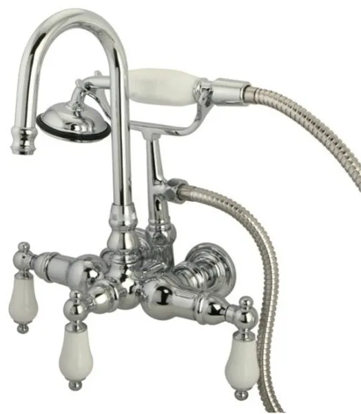 Polished Chrome 3-3/8" Wall Mount Clawfoot Tub Filler with Hand Shower CC12T1
