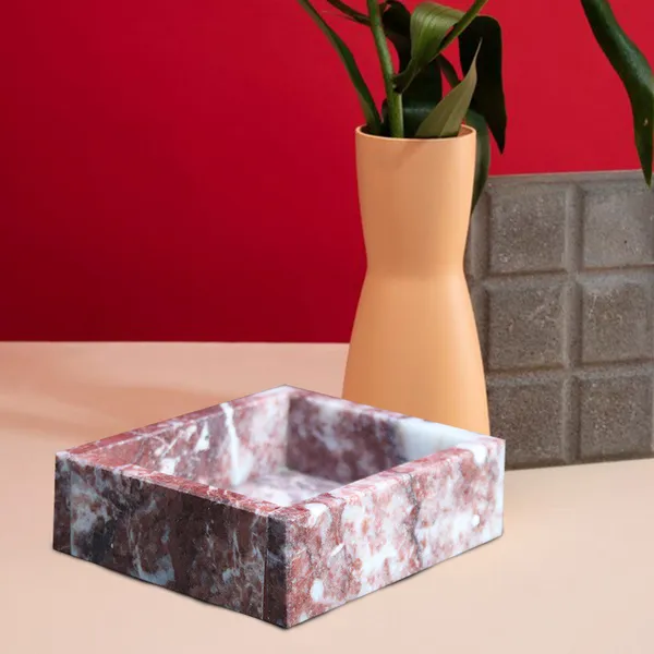 Polished Marble Bathroom Soap Dish, Galaxy Pink