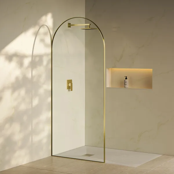 Porte 34x76 Fixed 3/8 in. Clear Tempered Glass Tub Door, Gold Brushed Frame