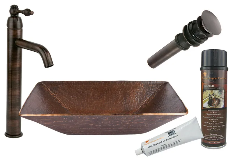 Premier Copper Products BSP1_PVMRECDB Vessel Sink, Faucet and Accessories