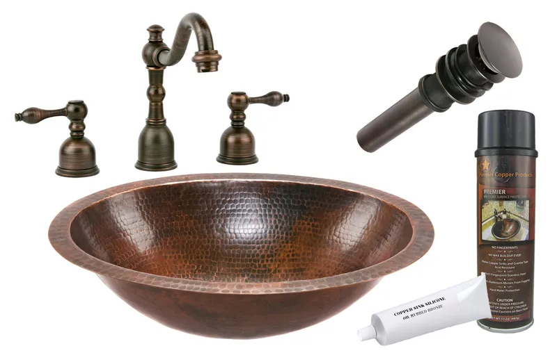 Premier Copper Products BSP2_LO19FDB 19" Under Counter Copper Sink Package
