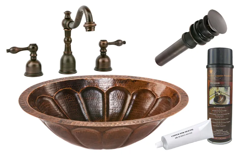 Premier Copper Products BSP2_LO19FSBDB Sunburst Under Mount Copper Sink Package