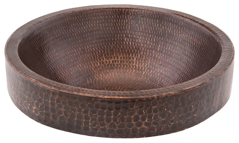 Premier Copper Products VR15SKDB 15" Small Round Skirted Vessel Copper Sink