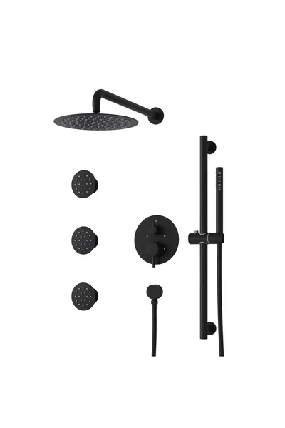 Pressure Balanced Shower System with 10" Rainfall Head, Body Jets, Hand Shower, Chrome