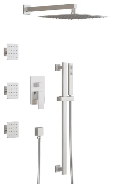 Pressure Balanced Shower System with 10" Rainfall Head, Body Jets, Hand Shower, Chrome