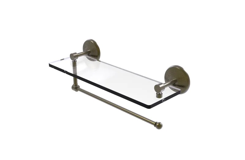 Prestige Monte Carlo Paper Towel Holder with 16" Glass Shelf, Antique Brass