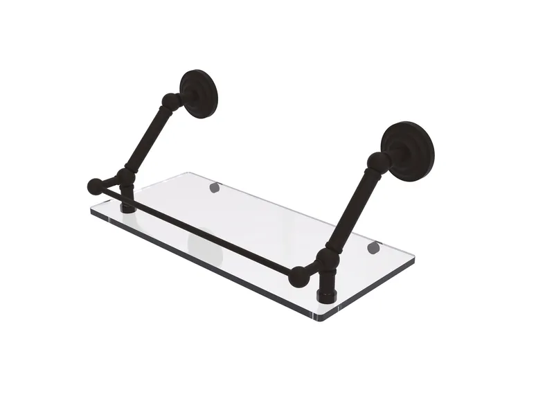 Prestige Que New 18" Floating Glass Shelf with Gallery Rail, Oil Rubbed Bronze