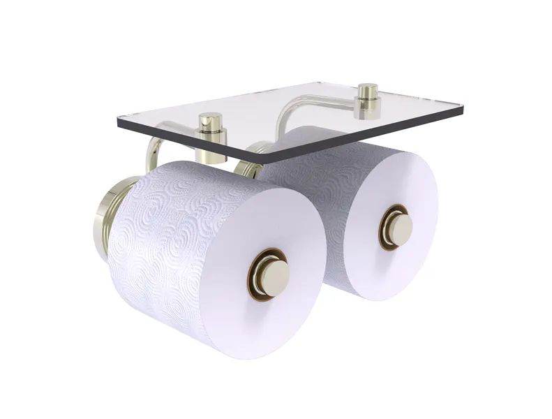 Prestige Regal 2 Roll Toilet Paper Holder with Glass Shelf, Polished Nickel